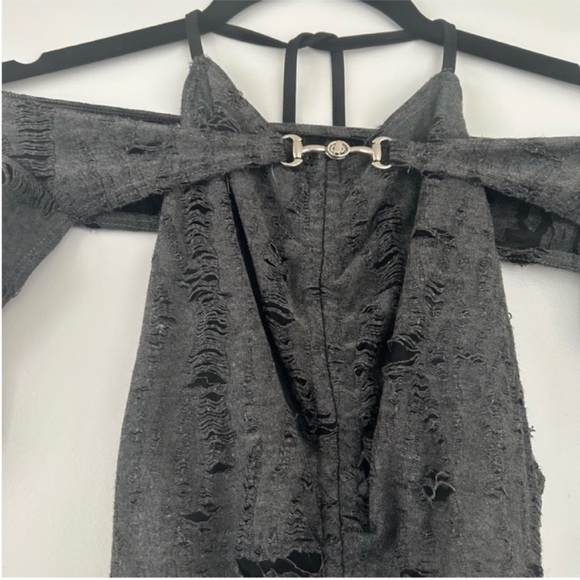 Gray Halter Irregular Draw String Top - Picture 6 of 6